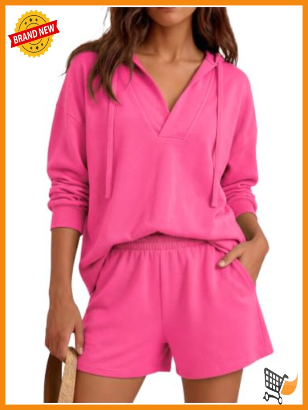 Women's 2 Piece Lounge Set Hoodie and Shorts Sweatsuit V Neck Oversized
